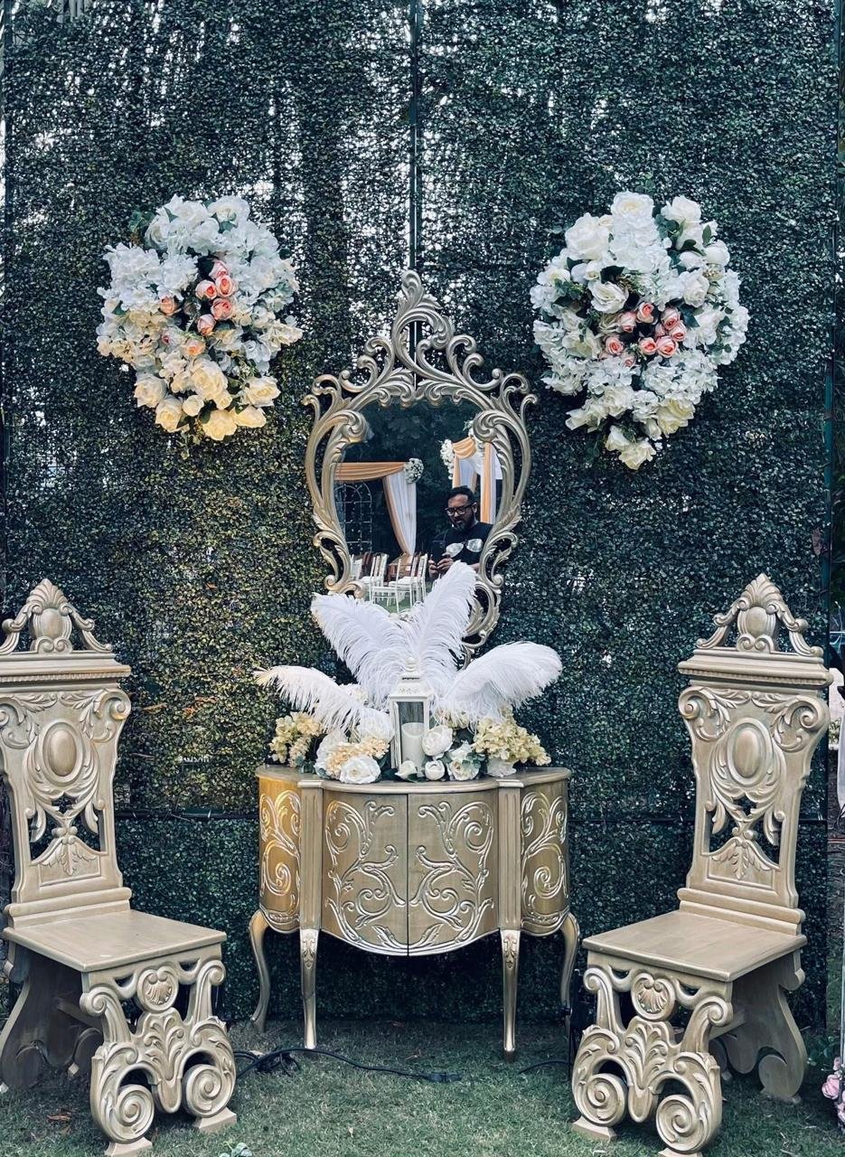 Vintage photo booth decor setup